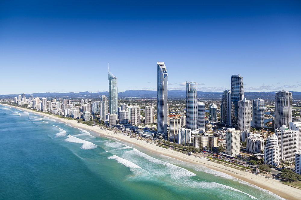 Aerial view of Surfers Paradise on the Gold Coast, Queensland, Australia